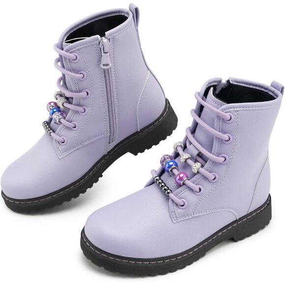 Kids Light Purple Boots Toddler Girl Boots DIY Combat Ankle Boots Side Zipper - Picture 1 of 7